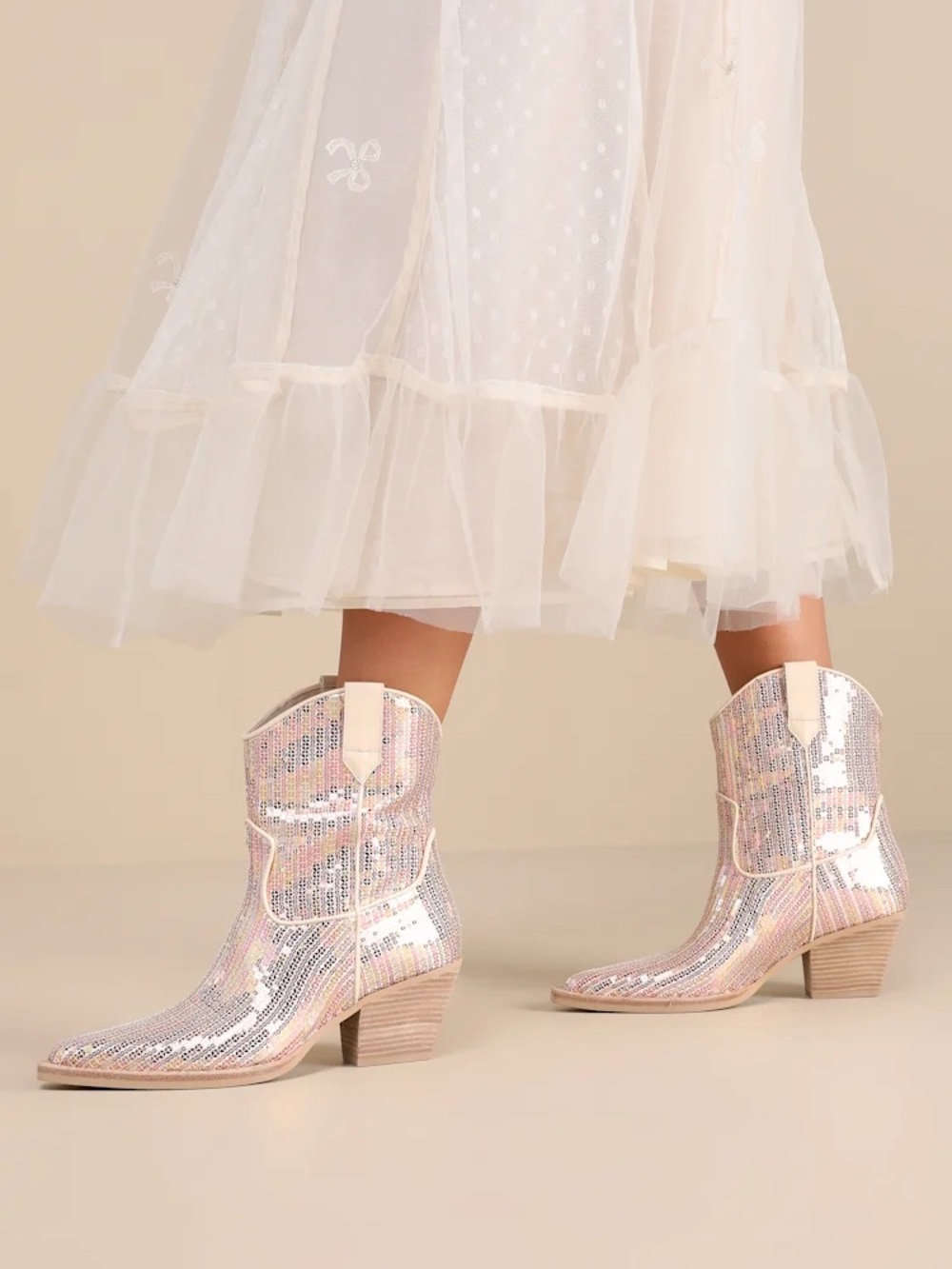DOLCE VITA RUNA CREAM SEQUIN WESTERN ANKLE BOOTIES 9
